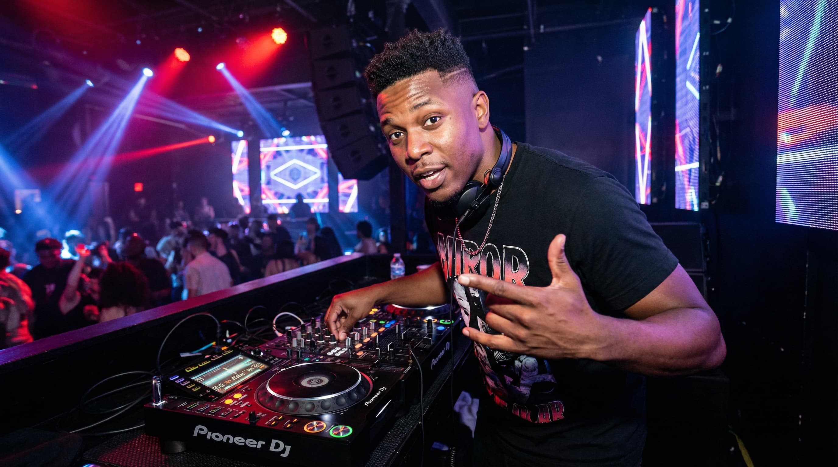 African American DJ at Modern Nightclub Booth