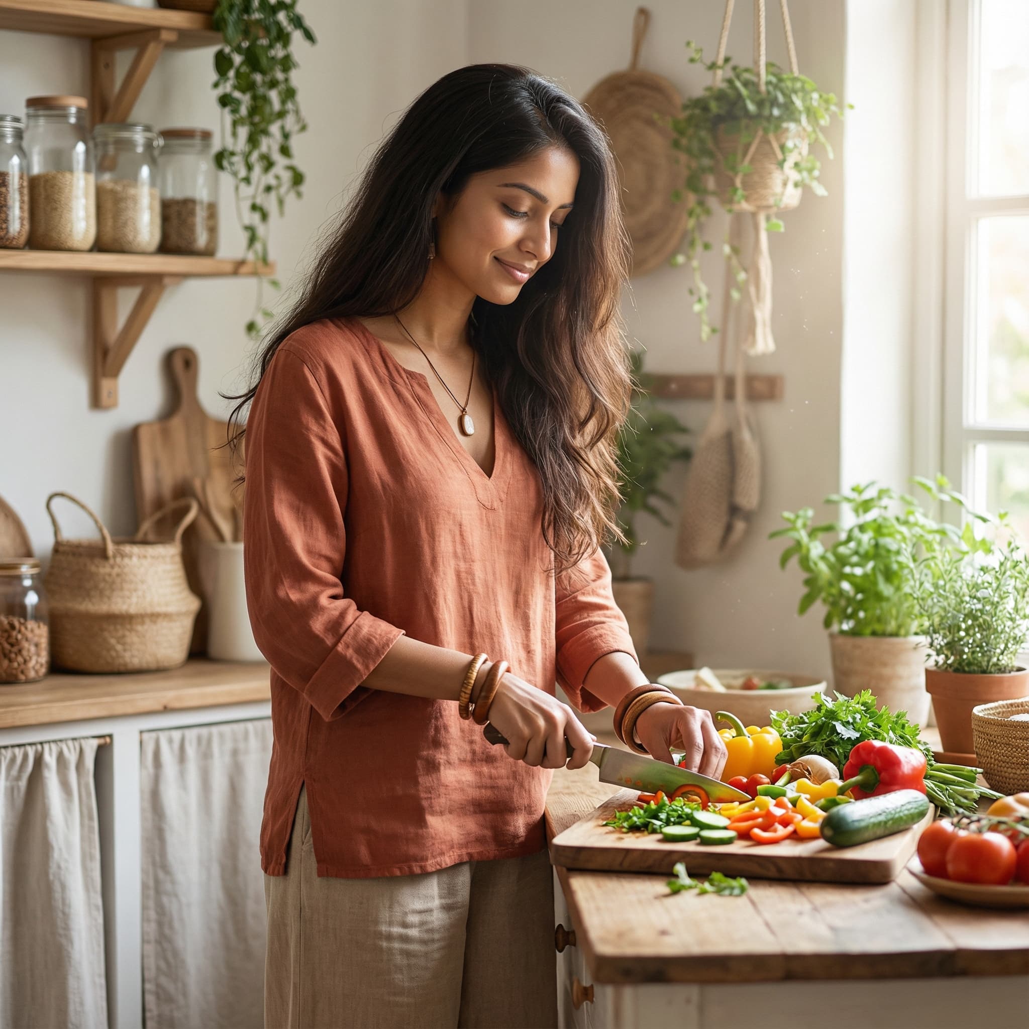 Wellness Food Creator in Natural Kitchen Setting