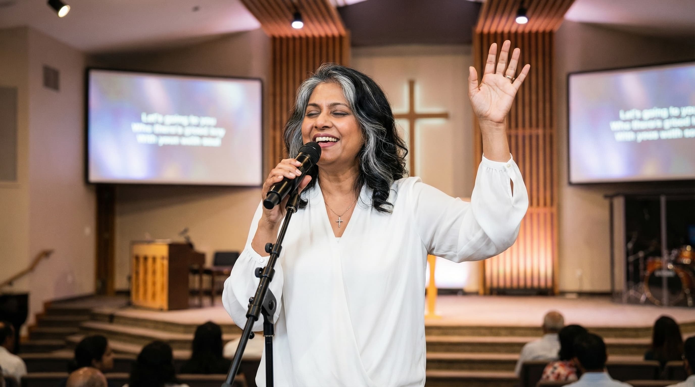 Gospel Singer Leading Worship in Modern Church