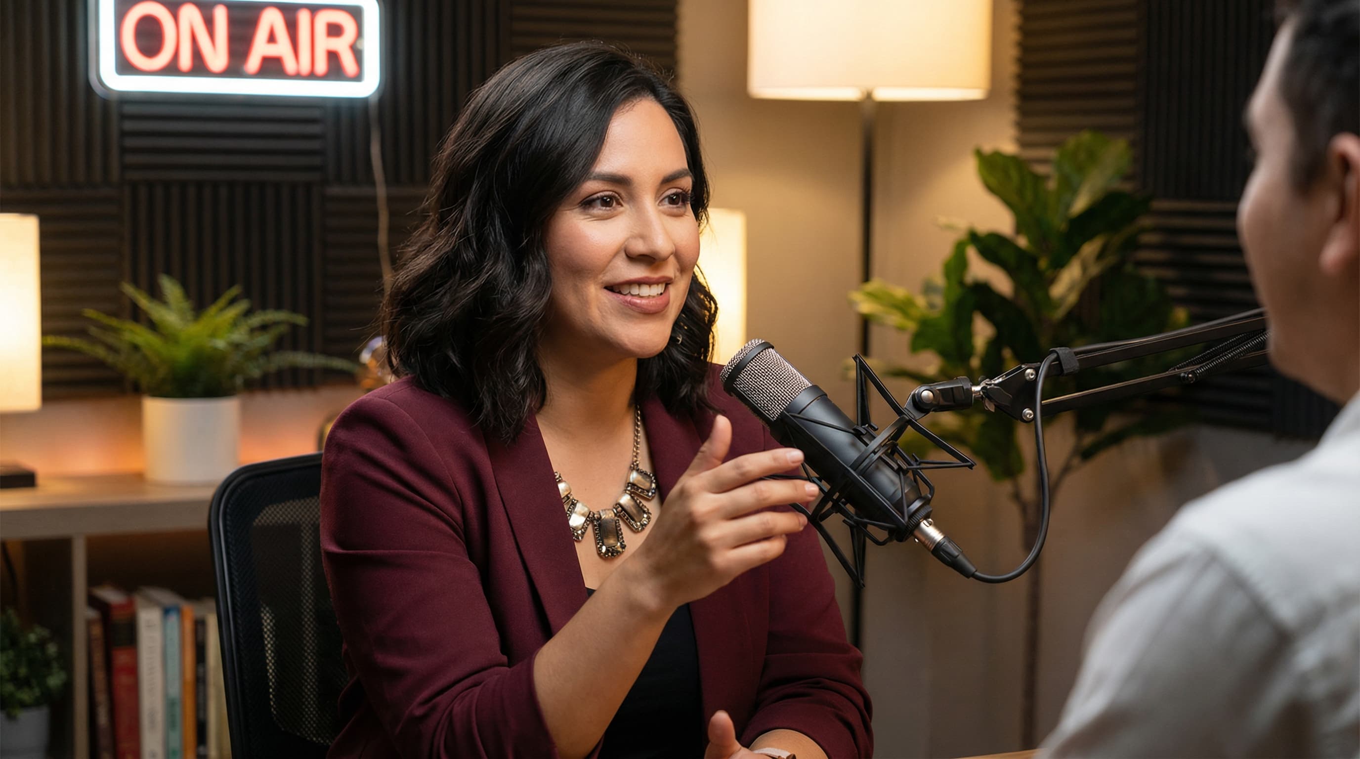 Female Podcast Host in Professional Studio