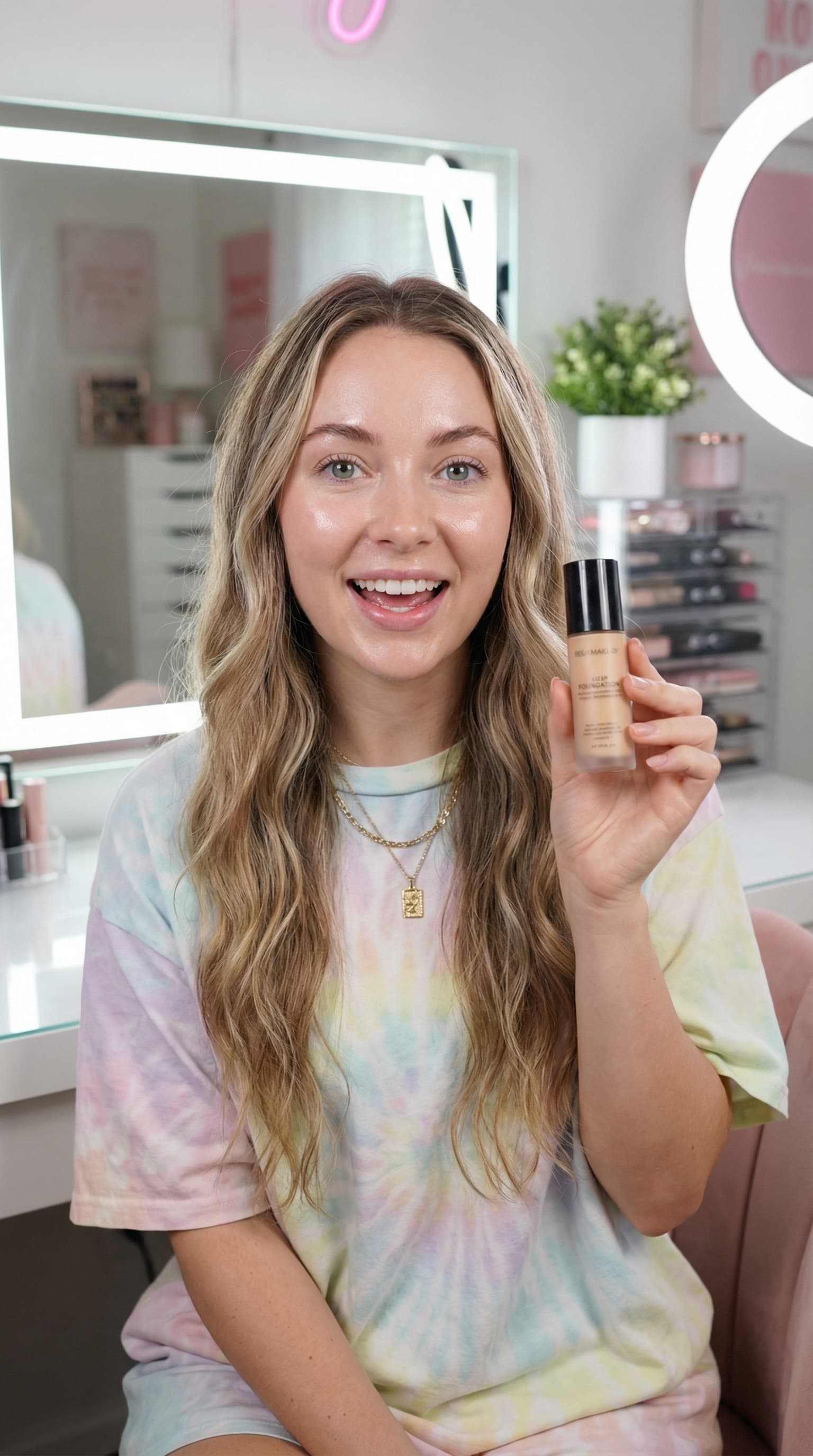 Young Caucasian Beauty Influencer at Vanity Setup