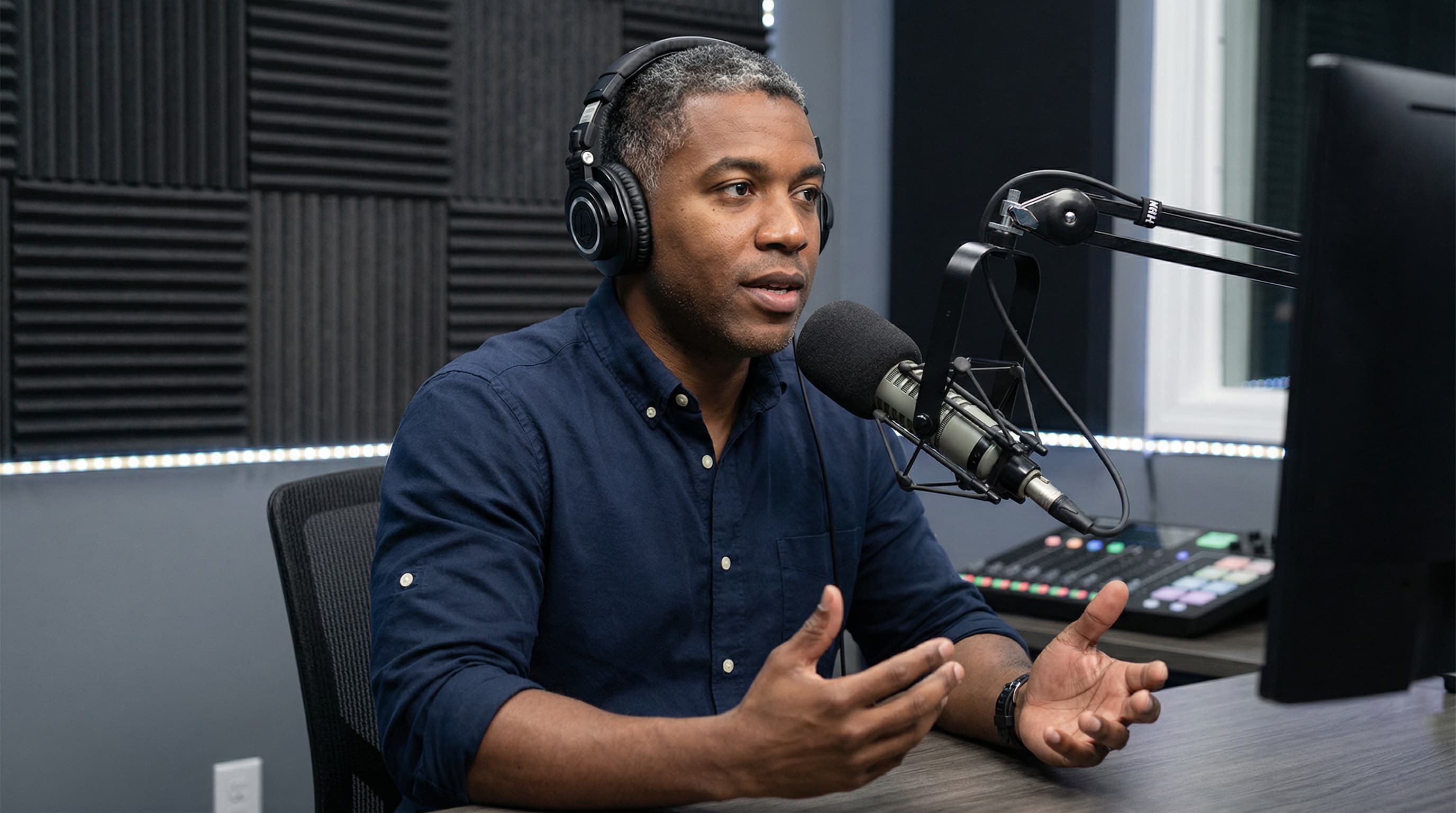 Business Professional Male in Podcast Studio