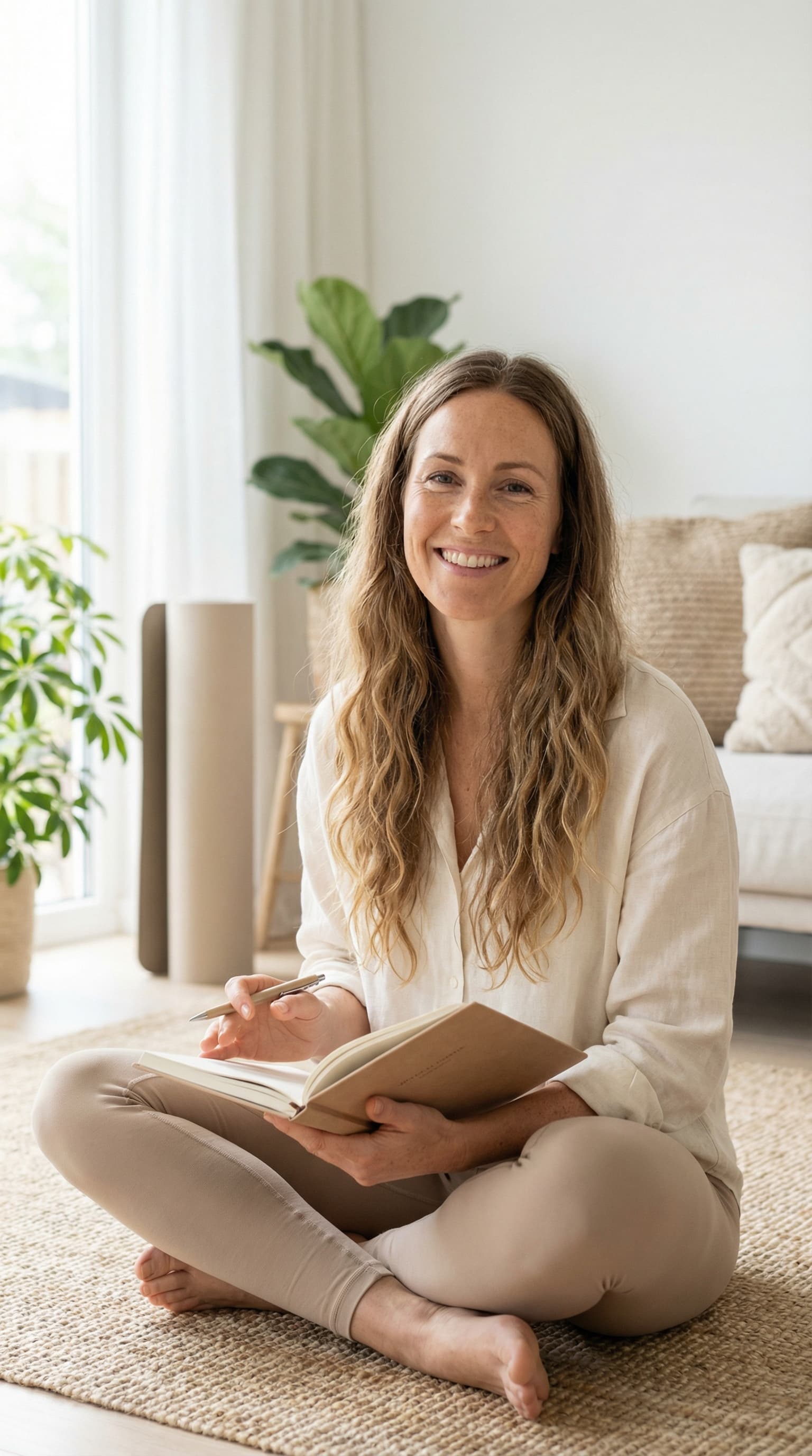 Female Wellness Coach in Bright Living Space
