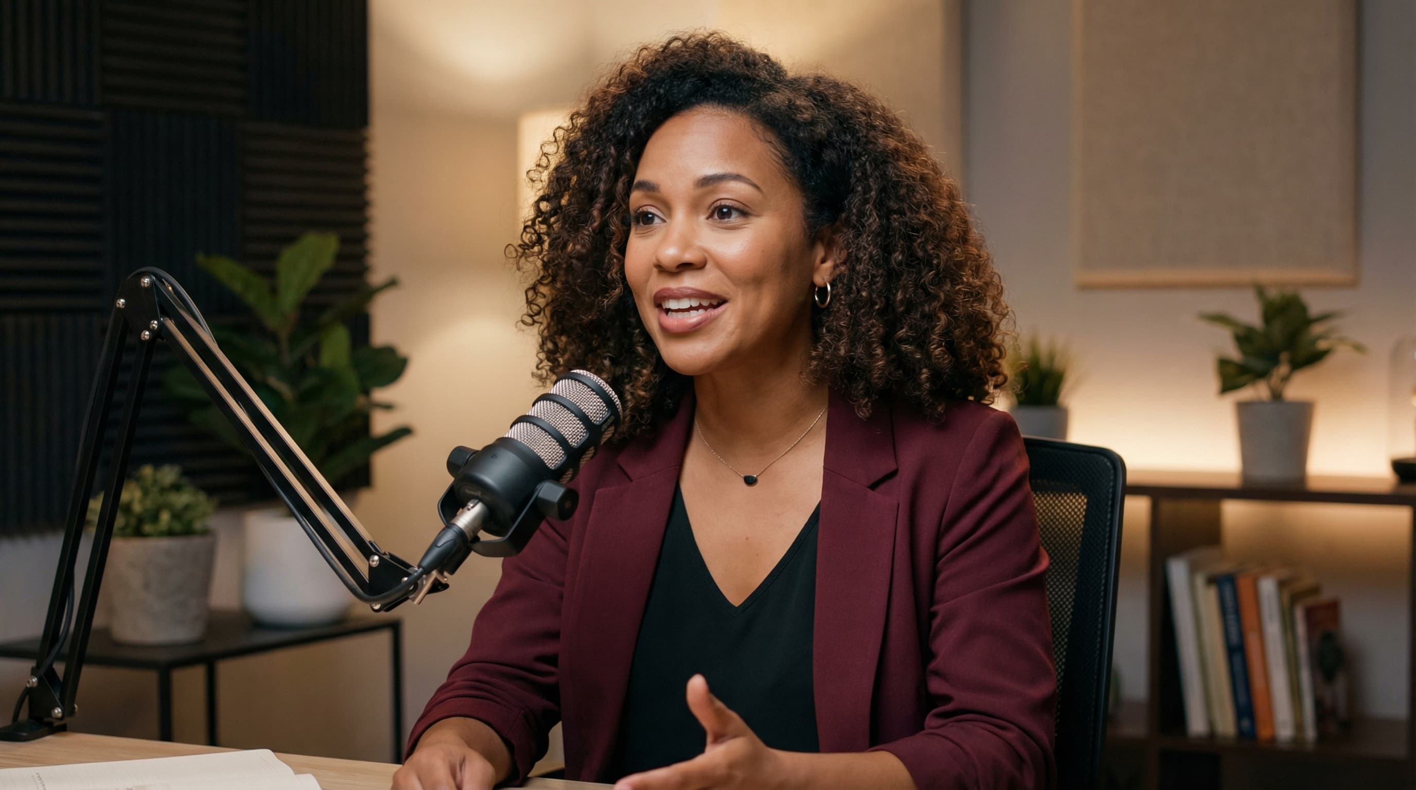 Female Podcast Host in Professional Studio