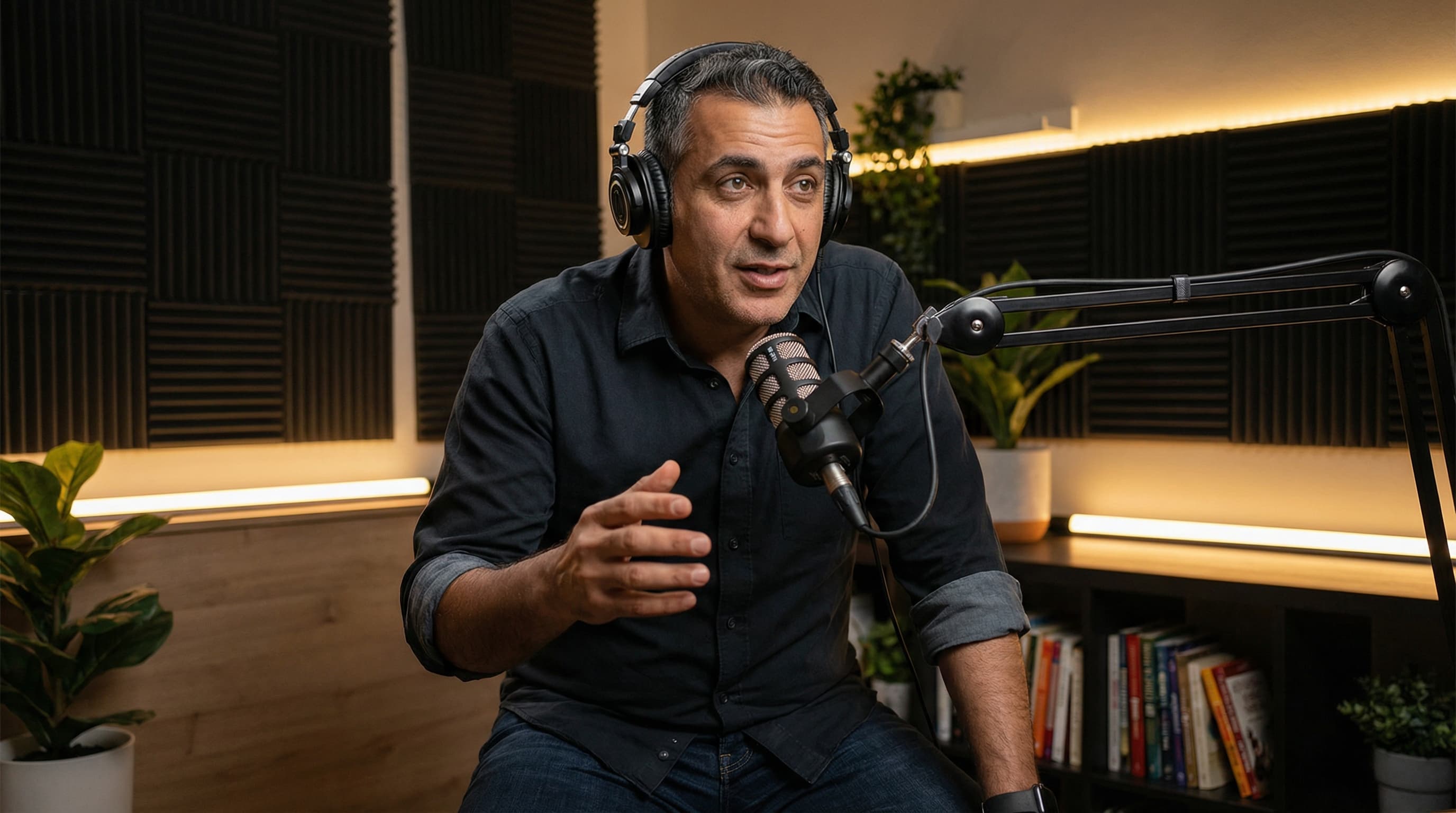 Podcast Host - Middle Eastern Male in Professional Studio